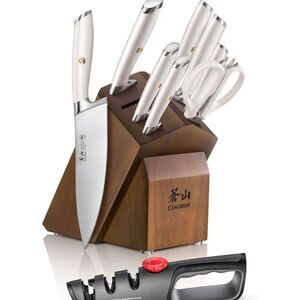 Cangshan Elbert Series 10-Piece Knife Block Set, Forged German Steel- White